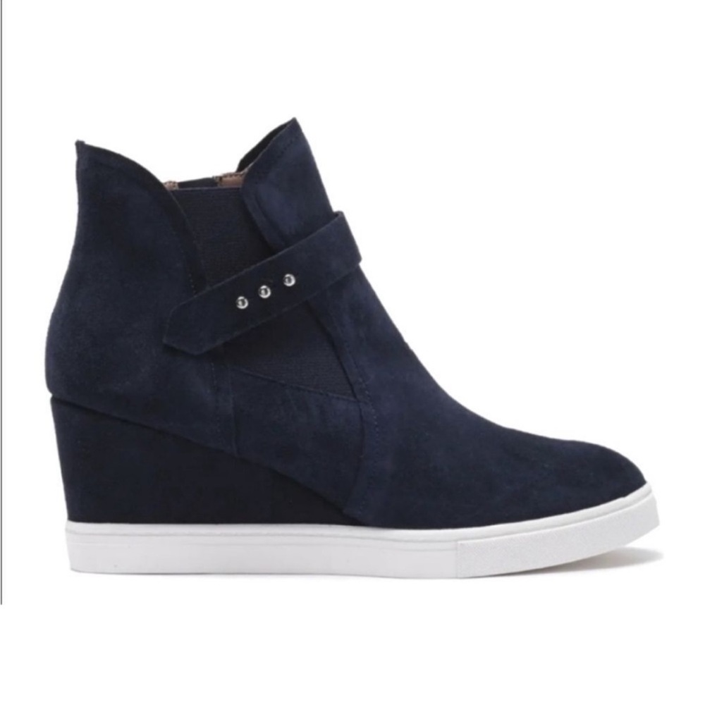Linea Paolo Freshton High School Top Wedge Sneaker in Sapphire Navy Suede